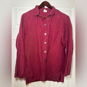 CTC Linens Womens XS Long Sleeve Button Down Lagenlook Red Shirt Top Made In USA